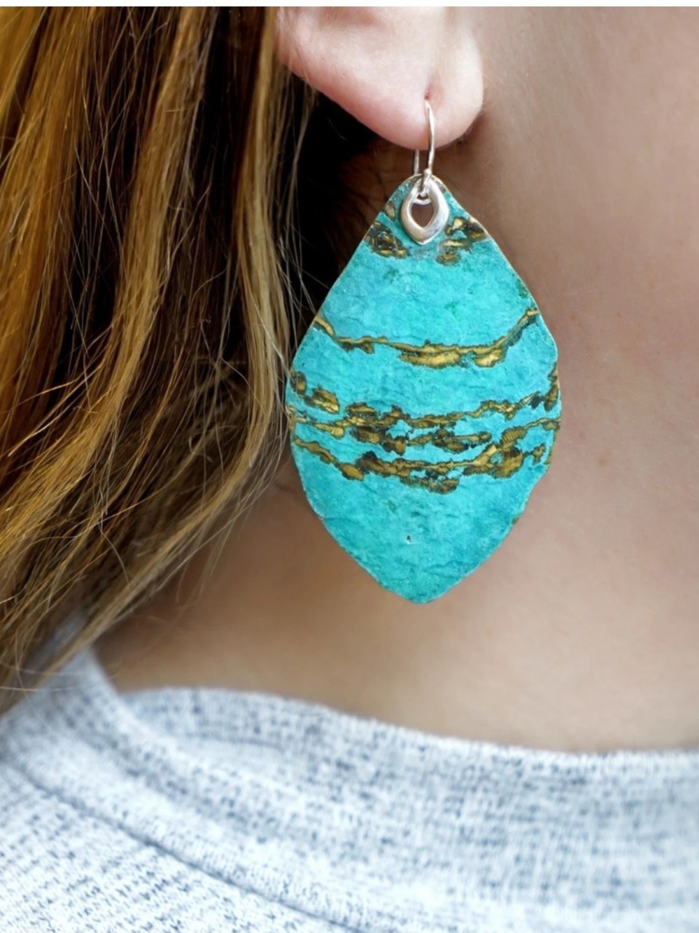 Silpada Emerald Pools Turquoise Drop Patina Brass Earrings Sterling Silver Boho